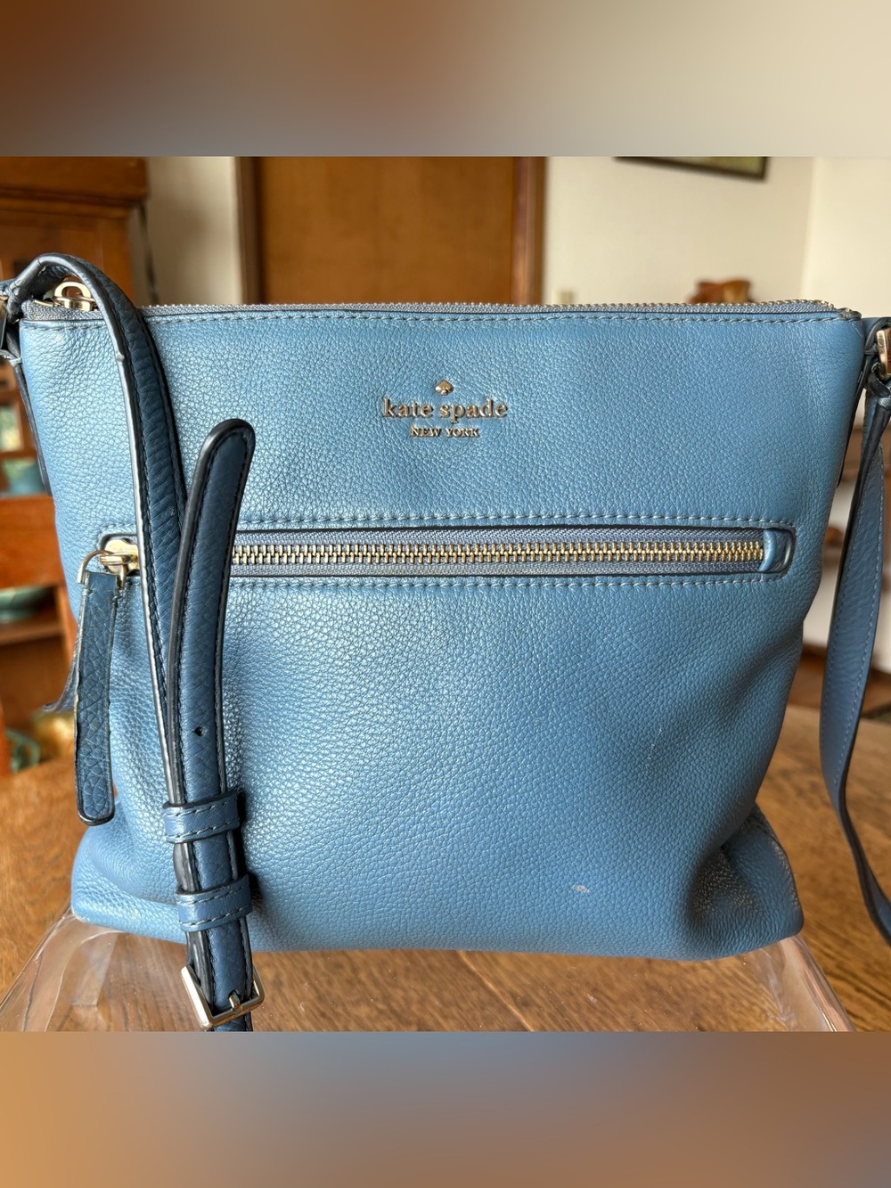 kate spade New York Jackson blue pebbled leather crossbody with front zip